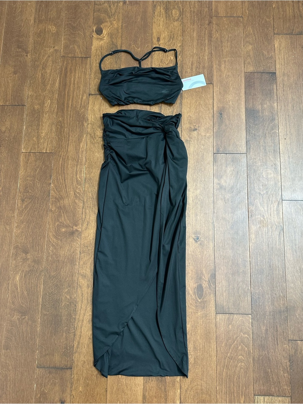 Black Two-Piece Wrap Skirt Set